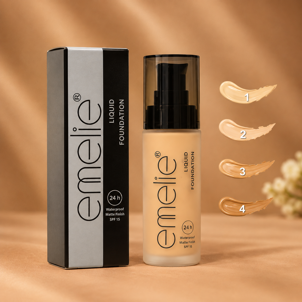 Emelie Liquid Foundation 24H – Waterproof Full Coverage Matte Foundation SPF 15