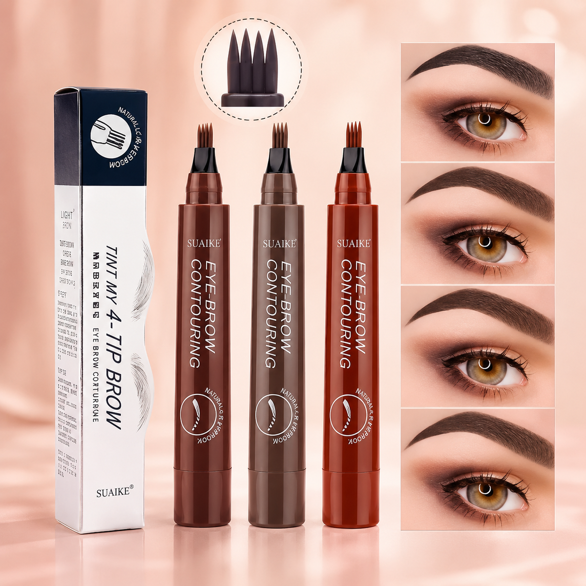 4-Fork Tip Waterproof Eyebrow Pen – Long Lasting Microblading Brow Pencil